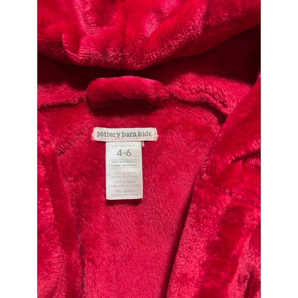 Pottery Barn Old Navy Boys 4-7 Red Robe Pizza Pajama Bundle 3pc Cozy Winter Set